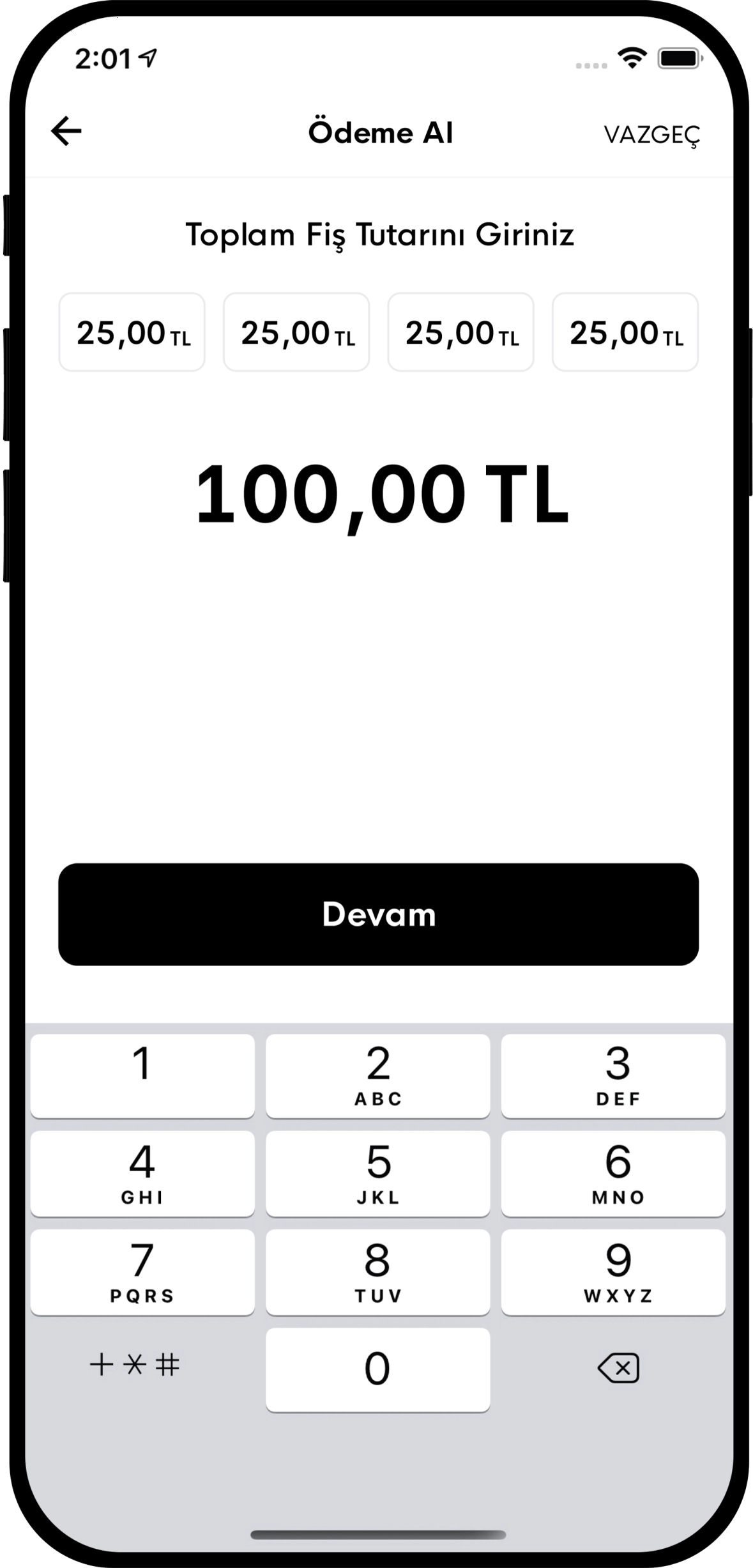 Enter the receipt amount